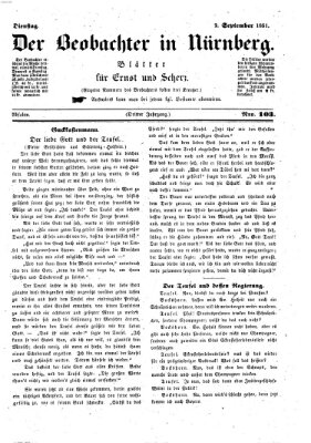 Der Beobachter in Nürnberg (Nürnberger Beobachter) Dienstag 2. September 1851