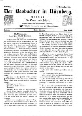 Der Beobachter in Nürnberg (Nürnberger Beobachter) Dienstag 16. September 1851