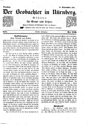 Der Beobachter in Nürnberg (Nürnberger Beobachter) Dienstag 23. September 1851