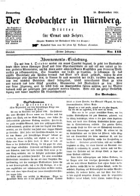 Der Beobachter in Nürnberg (Nürnberger Beobachter) Donnerstag 25. September 1851