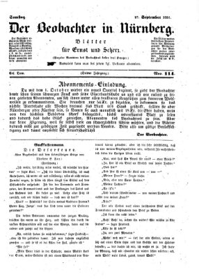 Der Beobachter in Nürnberg (Nürnberger Beobachter) Samstag 27. September 1851