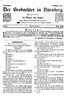 Der Beobachter in Nürnberg (Nürnberger Beobachter) Donnerstag 2. Oktober 1851