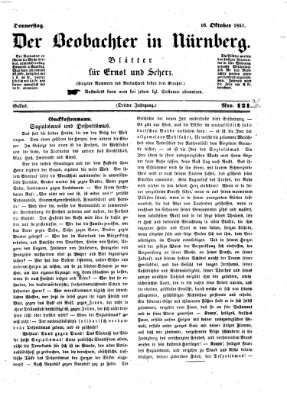 Der Beobachter in Nürnberg (Nürnberger Beobachter) Donnerstag 16. Oktober 1851