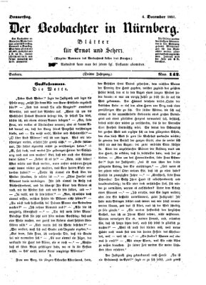 Der Beobachter in Nürnberg (Nürnberger Beobachter) Donnerstag 4. Dezember 1851