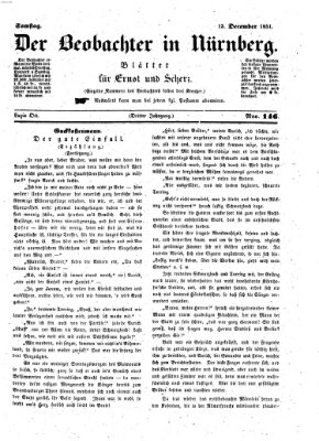 Der Beobachter in Nürnberg (Nürnberger Beobachter) Samstag 13. Dezember 1851