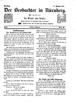 Der Beobachter in Nürnberg (Nürnberger Beobachter) Dienstag 21. Januar 1851