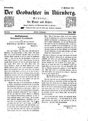 Der Beobachter in Nürnberg (Nürnberger Beobachter) Donnerstag 6. Februar 1851