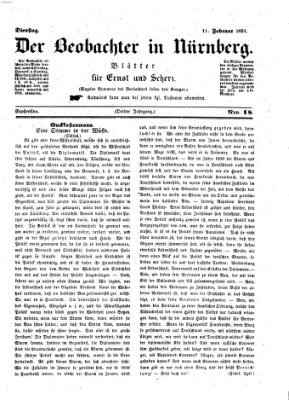 Der Beobachter in Nürnberg (Nürnberger Beobachter) Dienstag 11. Februar 1851