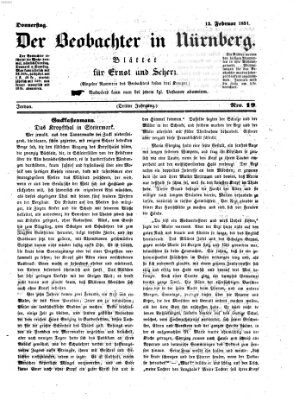 Der Beobachter in Nürnberg (Nürnberger Beobachter) Donnerstag 13. Februar 1851