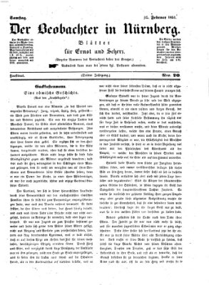 Der Beobachter in Nürnberg (Nürnberger Beobachter) Samstag 15. Februar 1851