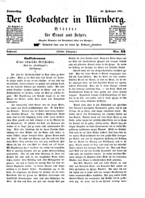 Der Beobachter in Nürnberg (Nürnberger Beobachter) Donnerstag 20. Februar 1851