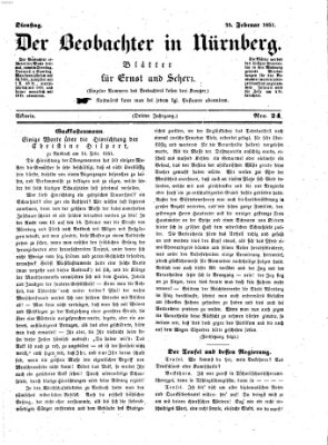 Der Beobachter in Nürnberg (Nürnberger Beobachter) Dienstag 25. Februar 1851