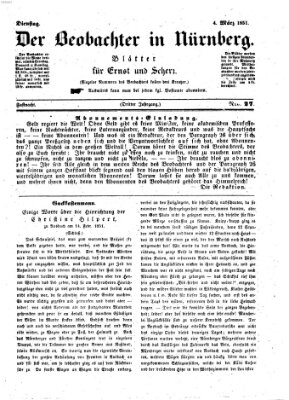 Der Beobachter in Nürnberg (Nürnberger Beobachter) Dienstag 4. März 1851