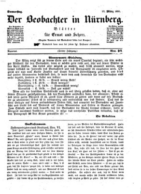 Der Beobachter in Nürnberg (Nürnberger Beobachter) Donnerstag 27. März 1851