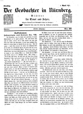 Der Beobachter in Nürnberg (Nürnberger Beobachter) Dienstag 1. April 1851