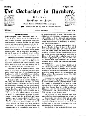 Der Beobachter in Nürnberg (Nürnberger Beobachter) Dienstag 8. April 1851