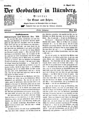 Der Beobachter in Nürnberg (Nürnberger Beobachter) Samstag 12. April 1851