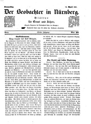 Der Beobachter in Nürnberg (Nürnberger Beobachter) Donnerstag 24. April 1851