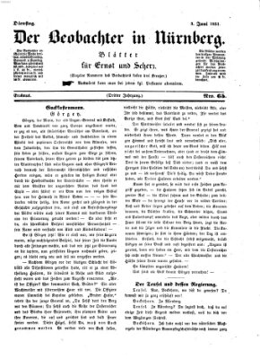 Der Beobachter in Nürnberg (Nürnberger Beobachter) Dienstag 3. Juni 1851