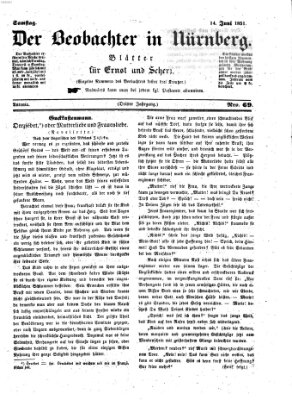 Der Beobachter in Nürnberg (Nürnberger Beobachter) Samstag 14. Juni 1851