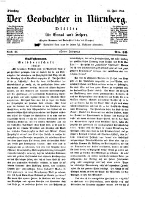 Der Beobachter in Nürnberg (Nürnberger Beobachter) Dienstag 15. Juli 1851