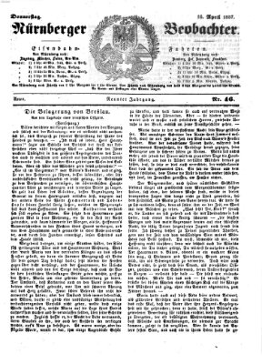 Nürnberger Beobachter Donnerstag 16. April 1857