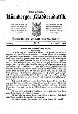 Nürnberger Kladderadatsch (Nürnberger Beobachter) Samstag 13. November 1858