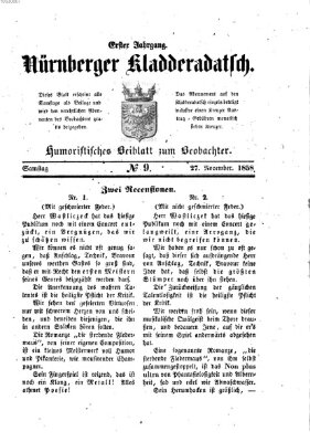 Nürnberger Kladderadatsch (Nürnberger Beobachter) Samstag 27. November 1858