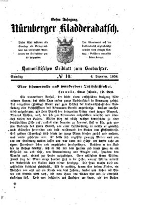 Nürnberger Kladderadatsch (Nürnberger Beobachter) Samstag 4. Dezember 1858