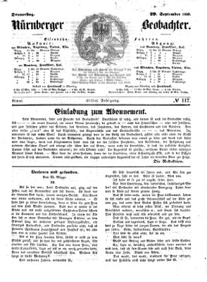 Nürnberger Beobachter Donnerstag 29. September 1859