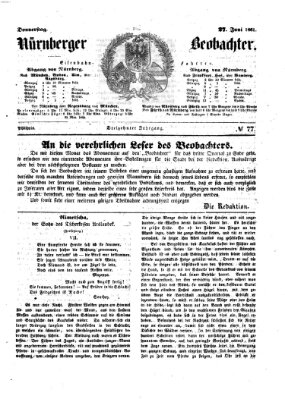 Nürnberger Beobachter Donnerstag 27. Juni 1861