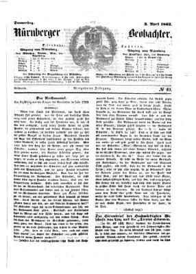 Nürnberger Beobachter Donnerstag 3. April 1862