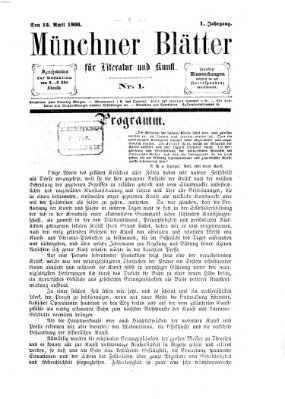 Münchner Blätter für Literatur und Kunst Sonntag 15. April 1866