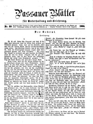 Passauer Blätter für Unterhaltung und Belehrung Sonntag 14. August 1864