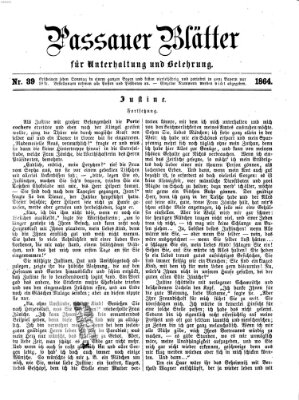 Passauer Blätter für Unterhaltung und Belehrung Sonntag 25. September 1864