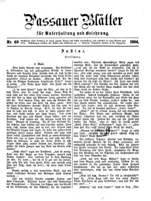 Passauer Blätter für Unterhaltung und Belehrung Sonntag 2. Oktober 1864