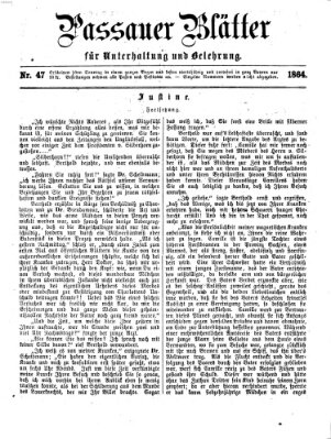 Passauer Blätter für Unterhaltung und Belehrung Sonntag 20. November 1864