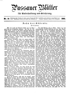 Passauer Blätter für Unterhaltung und Belehrung Sonntag 9. April 1865