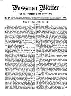 Passauer Blätter für Unterhaltung und Belehrung Sonntag 30. April 1865