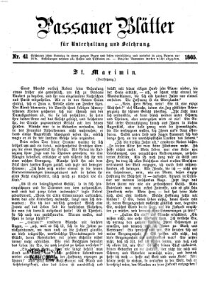 Passauer Blätter für Unterhaltung und Belehrung Sonntag 15. Oktober 1865