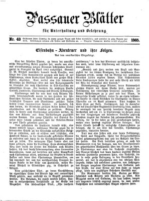 Passauer Blätter für Unterhaltung und Belehrung Sonntag 29. Oktober 1865