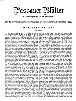 Passauer Blätter für Unterhaltung und Belehrung Sonntag 10. Dezember 1865