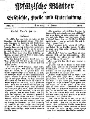 Pfälzische Blätter für Geschichte, Poesie und Unterhaltung (Zweibrücker Wochenblatt) Sonntag 16. Januar 1853