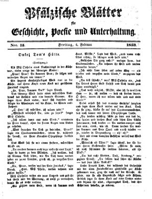 Pfälzische Blätter für Geschichte, Poesie und Unterhaltung (Zweibrücker Wochenblatt) Freitag 4. Februar 1853