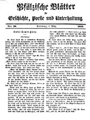 Pfälzische Blätter für Geschichte, Poesie und Unterhaltung (Zweibrücker Wochenblatt) Sonntag 6. März 1853