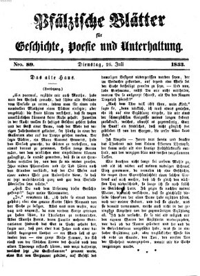 Pfälzische Blätter für Geschichte, Poesie und Unterhaltung (Zweibrücker Wochenblatt) Dienstag 26. Juli 1853