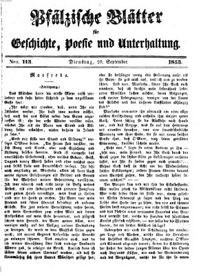 Pfälzische Blätter für Geschichte, Poesie und Unterhaltung (Zweibrücker Wochenblatt) Dienstag 20. September 1853