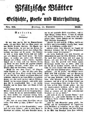 Pfälzische Blätter für Geschichte, Poesie und Unterhaltung (Zweibrücker Wochenblatt) Freitag 23. September 1853