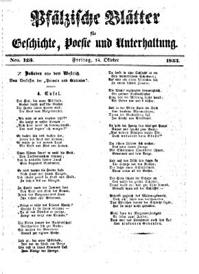 Pfälzische Blätter für Geschichte, Poesie und Unterhaltung (Zweibrücker Wochenblatt) Freitag 14. Oktober 1853