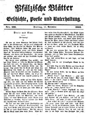 Pfälzische Blätter für Geschichte, Poesie und Unterhaltung (Zweibrücker Wochenblatt) Freitag 18. November 1853